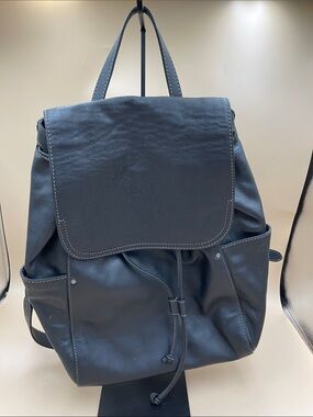 Frye Classic Black Leather Drawstring Backpack